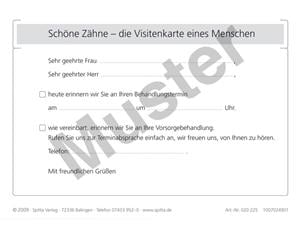 Recall-Erinnerungspostkarte - Schöne Zähne Weiß, Packung 100 Stück