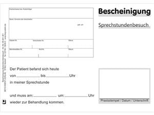 Bescheinigung über Sprechstundenbesuch Block 100 Blatt