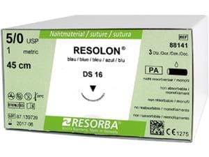 Resorba RESOLON® blau monofil - Nadeltyp DS 16 USP 5/0, Länge 0,45 m (88141), Packung 36 Stück
