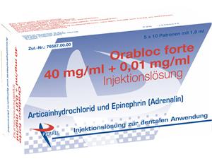 Orabloc forte 40 mg/ml + 0,01 mg/ml Zylinderampulle 50 x 1,8 ml