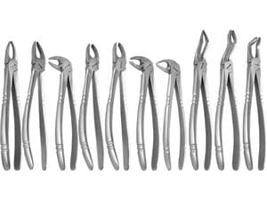 Extraktionszangenset mit Haftprofil, ergonomisch Set mit 10 Zahnzangen