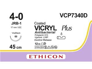VICRYL Plus Antibacterial, geflochten - Nadeltyp JRB-1 USP 4-0, Länge 0,45 m (VCP 734 D), Packung 12 Stück