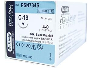 Perma-Sharp, Seide schwarz - Nadeltyp C-19 USP 4-0, Länge 0,46 m (PSN734S), Packung 12 Stück