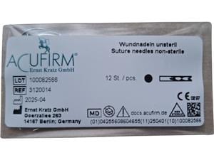 Wundnadeln, Nadeltyp GE 1/2 kreisförmig, Kohlenstoffstahlnadeln Figur 212 dreikantig, Größe 12, Packung 12 Stück