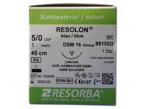 Resorba RESOLON® blau monofil - Nadeltyp DSM 16 USP 5-0, Länge 0,45 m (88155D), Packung 12 Stück