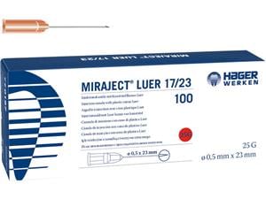 Miraject Luer® Rot - 25G, 17 x 23 mm, Ø 0,5 mm, kurz, Packung 100 Stück