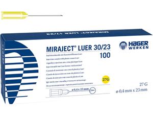 Miraject Luer® Gelb - 27G, 30 x 23 mm, Ø 0,4 mm, kurz, Packung 100 Stück