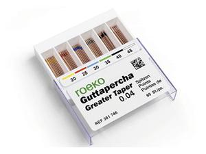 roeko Greater Taper Guttaperchaspitzen Konizität 04, ISO 020, gelb, Packung 60 Stück