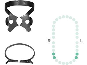 Kofferdam-Klammer, Black Line - Prämolaren Figur 2, flaches Klammermaul