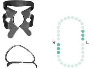 Kofferdam-Klammer, Black Line - Molaren insgesamt Figur 10, OK links / UK rechts kleine Molaren, breitflächiges Klammermaul