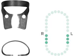 Kofferdam-Klammer, Black Line - Untere Molaren Figur 28, für untere Molaren, breitflächiges Klammermaul