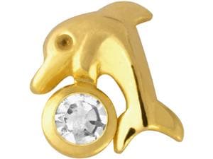 Prodental® Twizzler, Zahnschmuck Gold mit Edelstein Delphin, Diamant weiß, Größe 3,9 x 4,3 mm