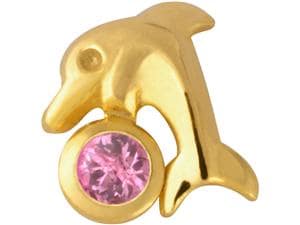 Prodental® Twizzler, Zahnschmuck Gold mit Edelstein Delphin, Saphir pink, Größe 3,9 x 4,3 mm