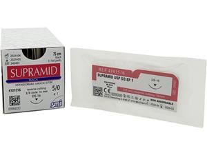Supramid schwarz - Nadeltyp DS 16 USP 5/0, Länge 75 cm, Packung 12 Stück