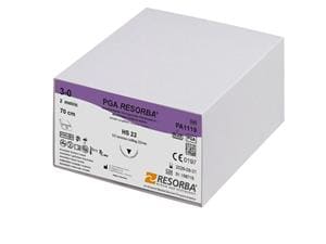 PGA RESORBA®, ungefärbt - Nadeltyp HS 22 USP 3-0, Länge 70 cm, Packung 24 Stück